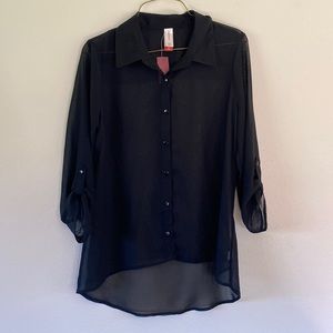 No Boundaries Sheer Black Button Up